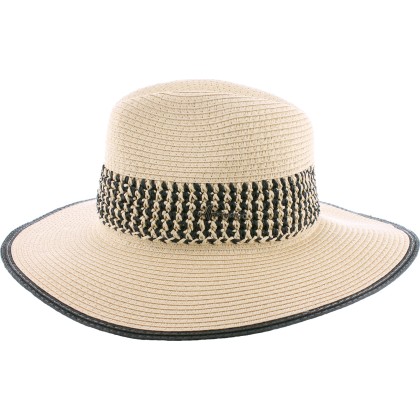 Large brim hat, bicolor crocheted braid, internal drawstring for size