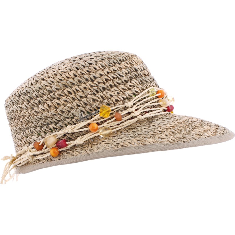 casquette n paille femme été avec decor perles