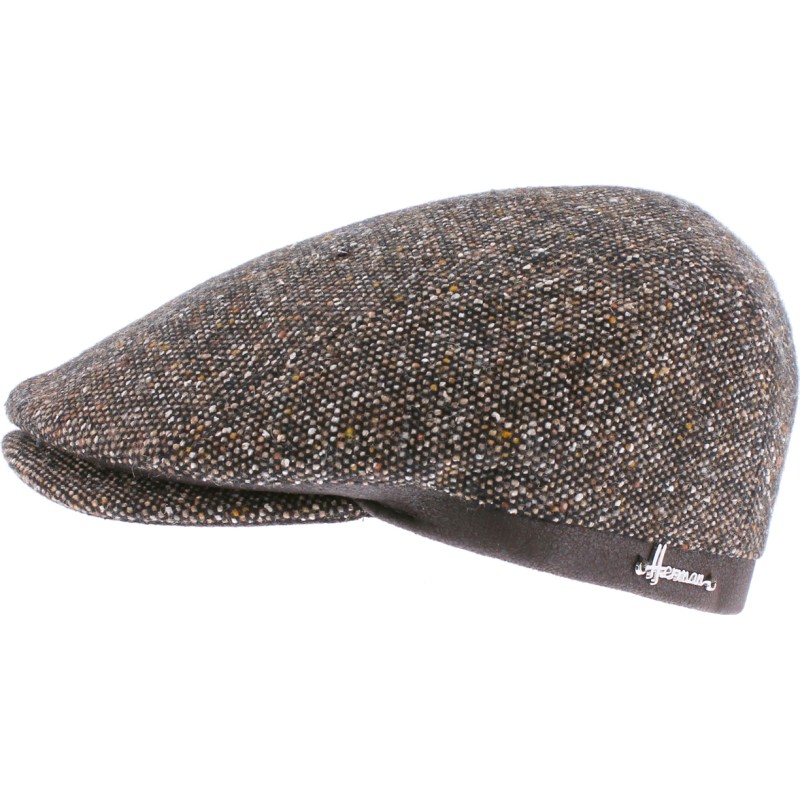 Casquette plate tweed avec bord en faux cuir