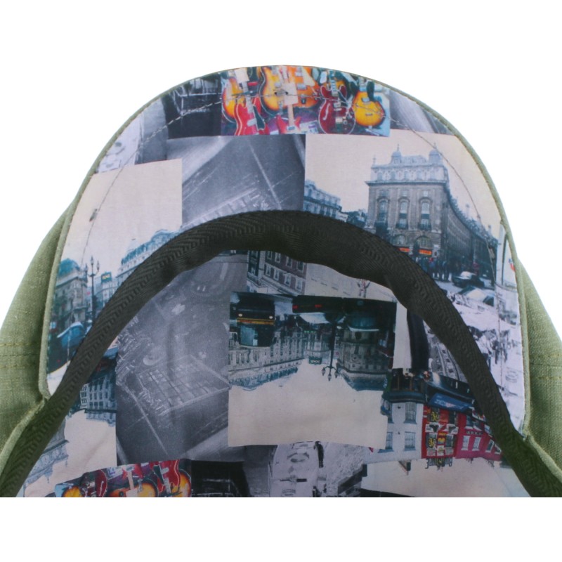 Plain color flat cap with pattern fabric under peak