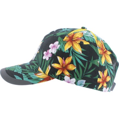 Casquette baseball à motif tropical fleuri avec badge rectangulaire