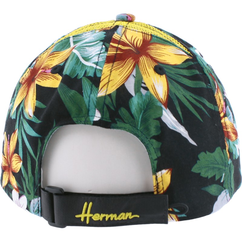 Casquette baseball à motif tropical fleuri avec badge rectangulaire