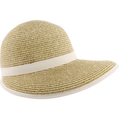 Casquette en paille papier cousue chinée et bandeau uni