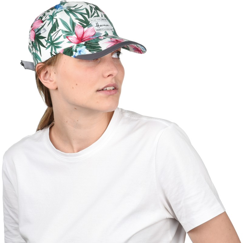 Casquette baseball à motif tropical fleuri avec badge r