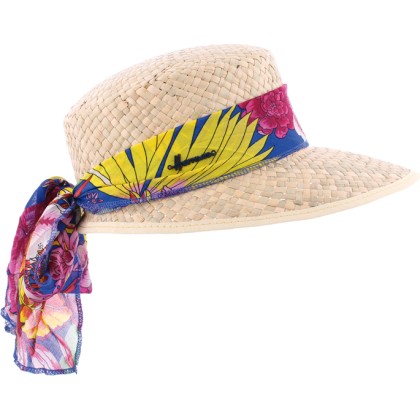 Casquette en paille naturelle unie avec foulard