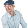 Plain color flat cap, with pattern fabric back band