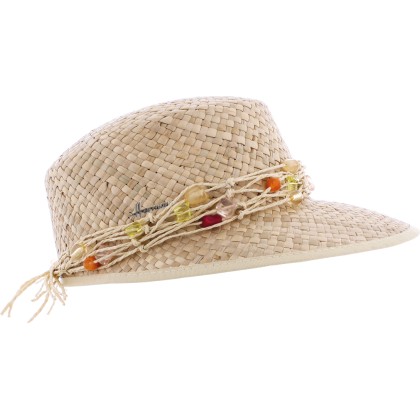 Casquette en paille naturelle unie avec foulard