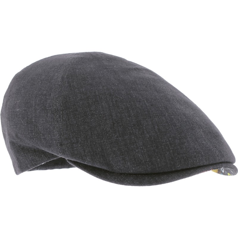 Plain color flat cap with pattern fabric under peak