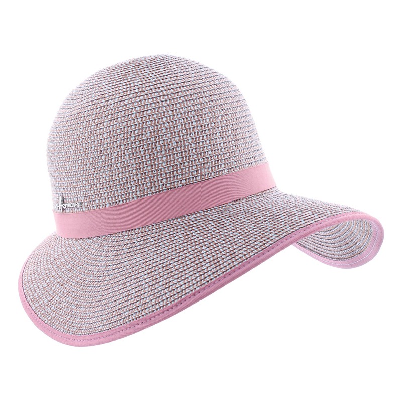 Casquette en paille papier cousue chinée et bandeau uni