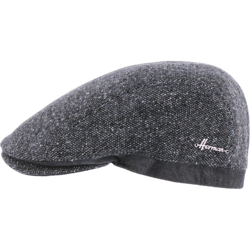 Casquette plate tweed avec bord en faux cuir