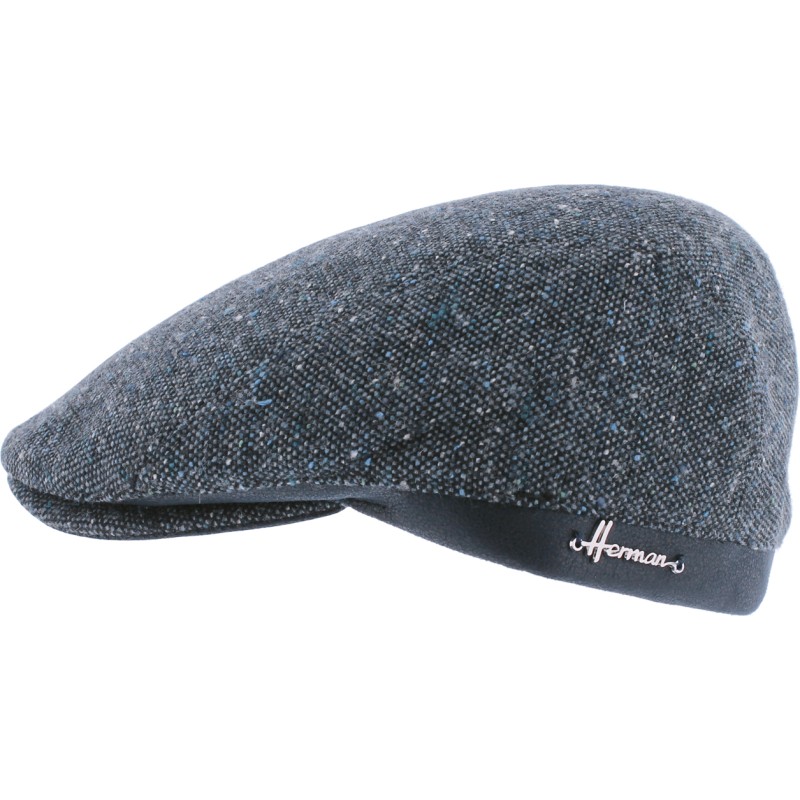 Casquette plate tweed avec bord en faux cuir