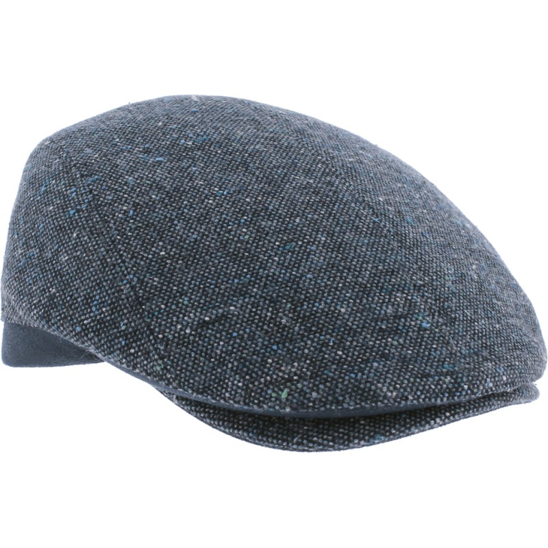 Casquette plate tweed avec bord en faux cuir