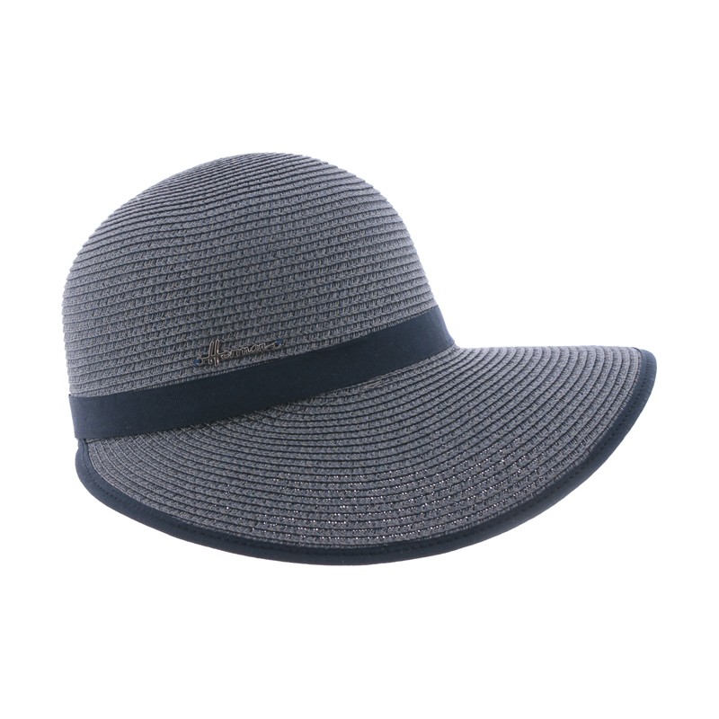 Casquette en paille papier cousue chinée et bandeau uni