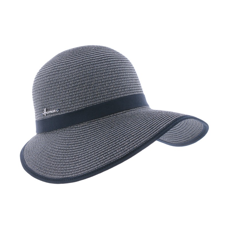 Casquette en paille papier cousue chinée et bandeau uni