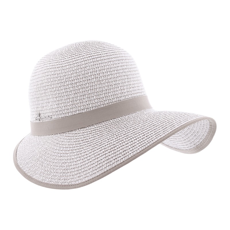 Casquette en paille papier cousue chinée et bandeau uni