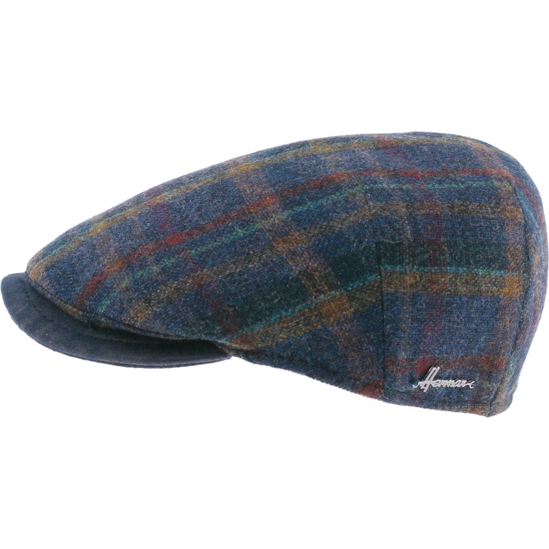 Casquette plate en tweed à carreaux, avec visière unie