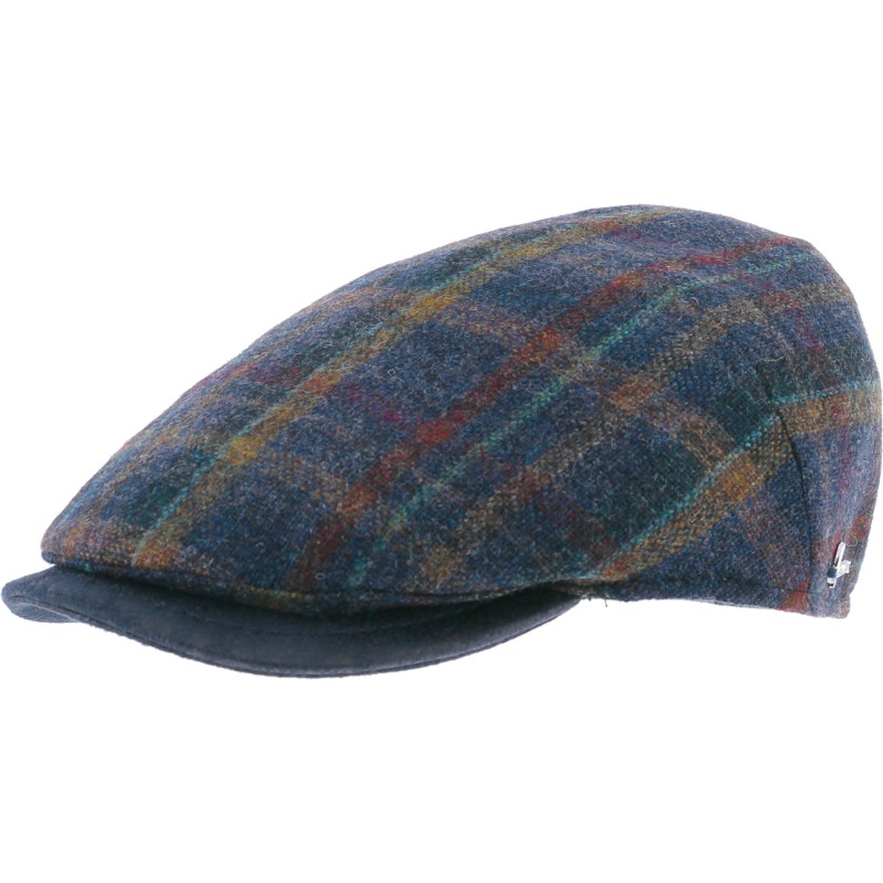 Casquette plate en tweed à carreaux, avec visière unie