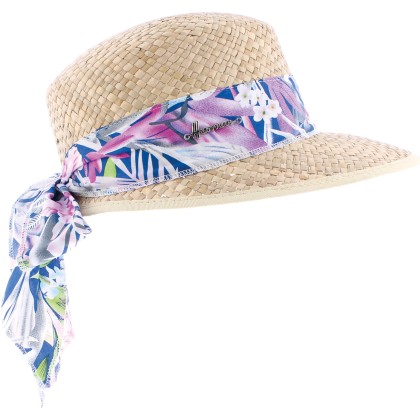 casquette femme en paille naturelle et foulard a fleurs