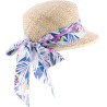 casquette en paille naturelle avec foulard tropical