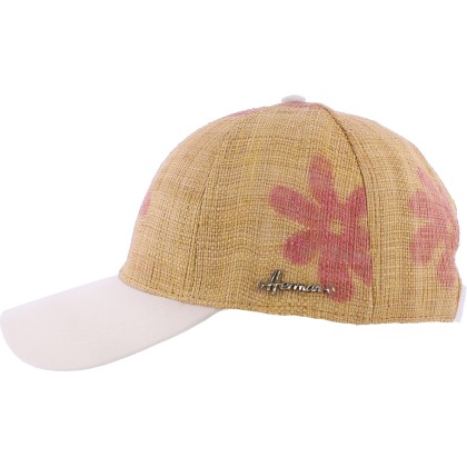 Baseball cap, cotton visor and raffia straw shell, with printed patter
