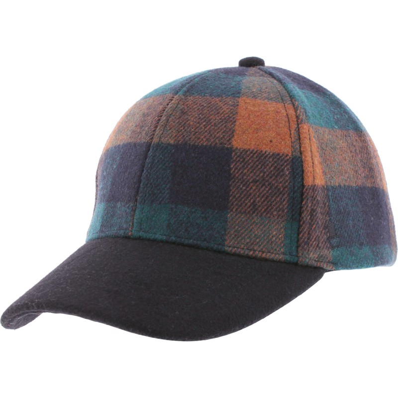 Casquette forme baseball en tweed à carreaux, visière unie