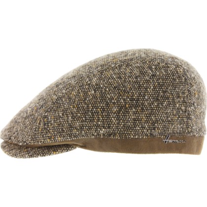 Casquette plate tweed avec bord en faux cuir