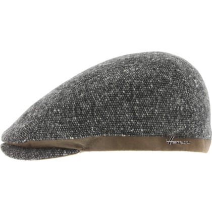 Casquette plate tweed avec bord en faux cuir