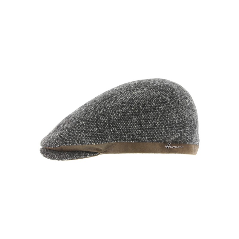 Casquette plate tweed avec bord en faux cuir