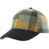 Casquette forme baseball en tweed à carreaux, visière unie