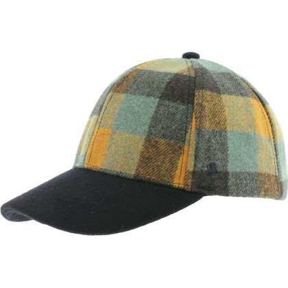 Casquette forme baseball en tweed à carreaux, visière unie