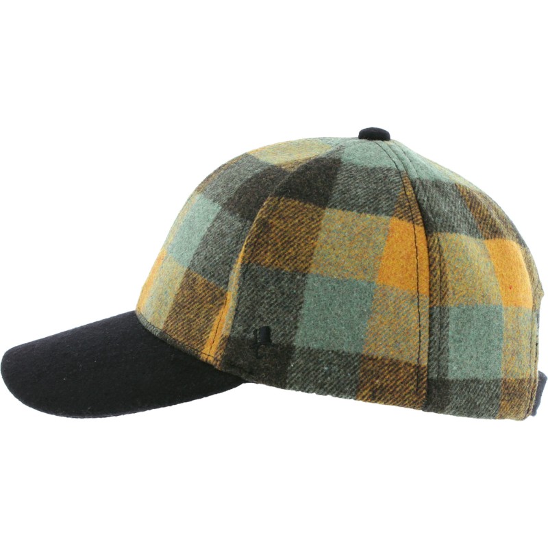 Casquette forme baseball en tweed à carreaux, visière unie