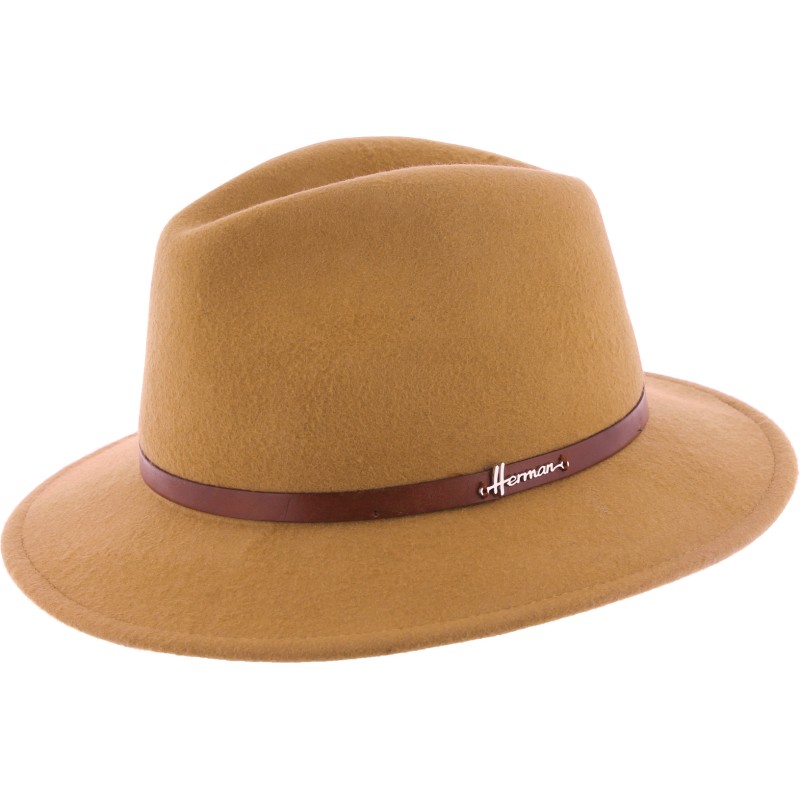 Large Brim felt hat with laether belt.