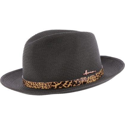 Water repelent large brim black hat with fake leather belt