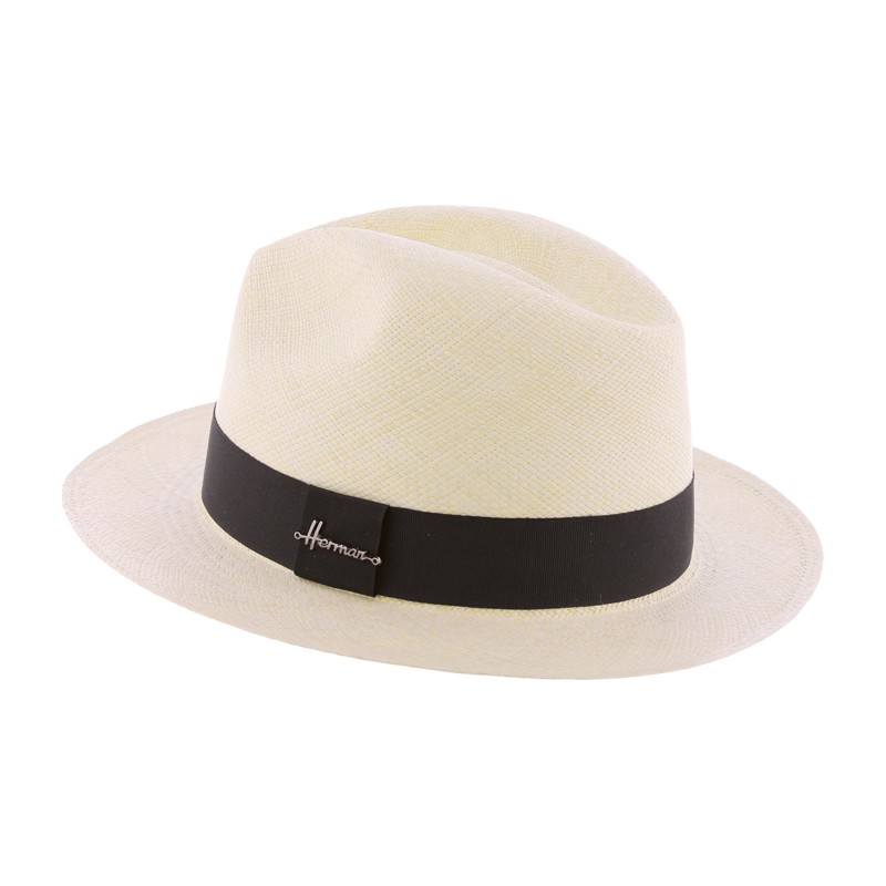 Panama grand bord uni avec  gros grain noir