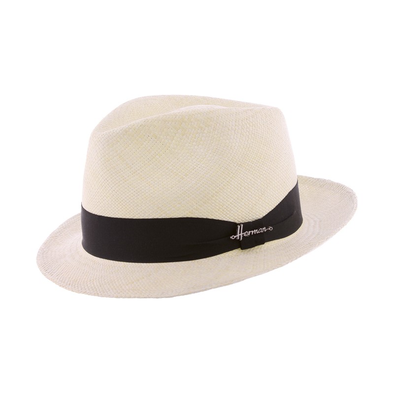 Chapeau "Panama" petit bord en bicolore contraste avec son gros grain