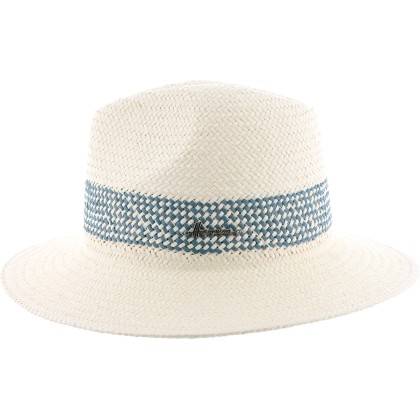 Large brim hat, in paper straw and internal drawstring to adjust size.