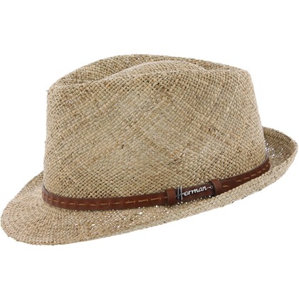 Chapeau petit bord relevé en paille seagrass uni avec fine ceinture en