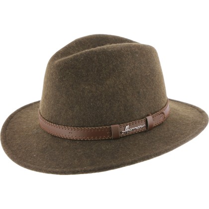 Chapeau adulte grand bord coupé cousu chiné avec ceinture surpiquée.