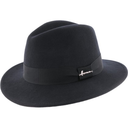 Chapeau adulte grand bord coupé cousu uni avec gros grain noir