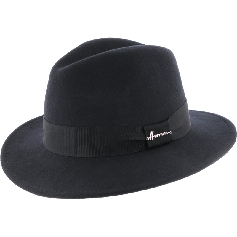 Chapeau adulte grand bord coupé cousu uni avec gros grain noir