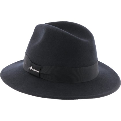 Chapeau adulte grand bord coupé cousu uni avec gros grain noir