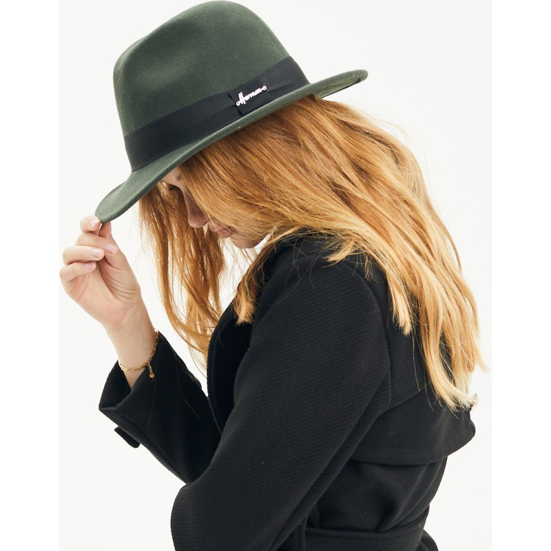 chapeau vert en feutre femme automne hiver