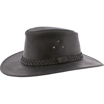 Chapeau grand bord en cuir véritable avec oeillets méta