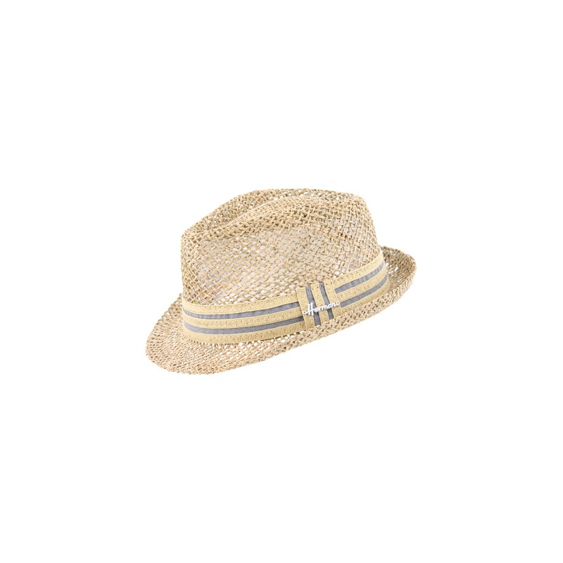 Chapeau petit bord relevé en paille seagrass ajourée unie avec large c