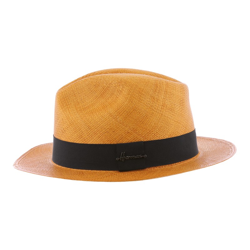 Large brim "Panama" hat plain color with black gros grain