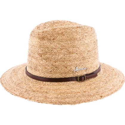 Large brim hat in raffia with straw and plain fabric braid and with le