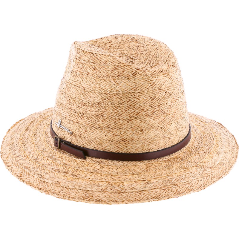 chapeau de paille avec ceinture en cuir