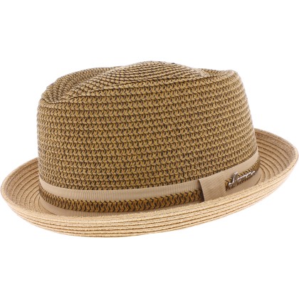 Chapeau Porkpie en paille papier cousue avec cordon de