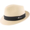 Small brim hat, raised at the back, in paper braid, pleated hatband an