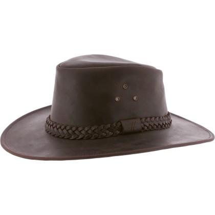 Chapeau grand bord en cuir véritable avec oeillets méta